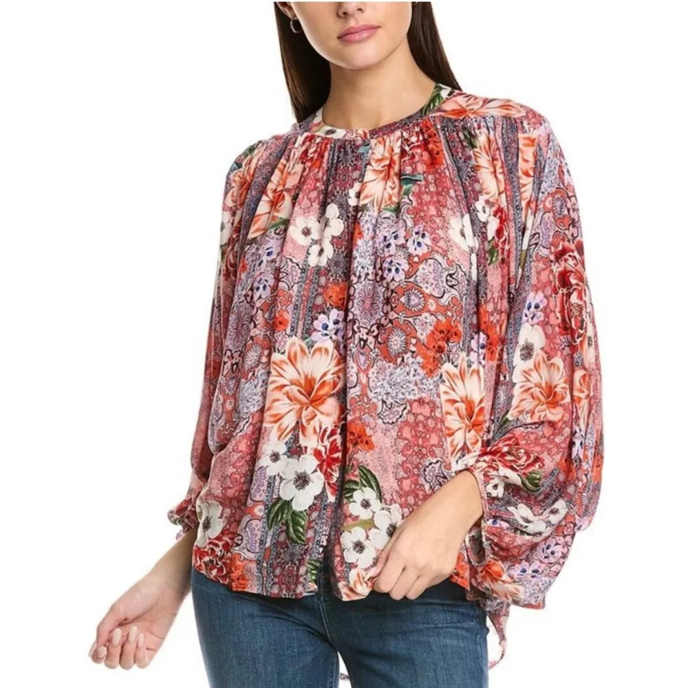 Johnny Was Jade Floral Ingrid Blouse Red Size XL